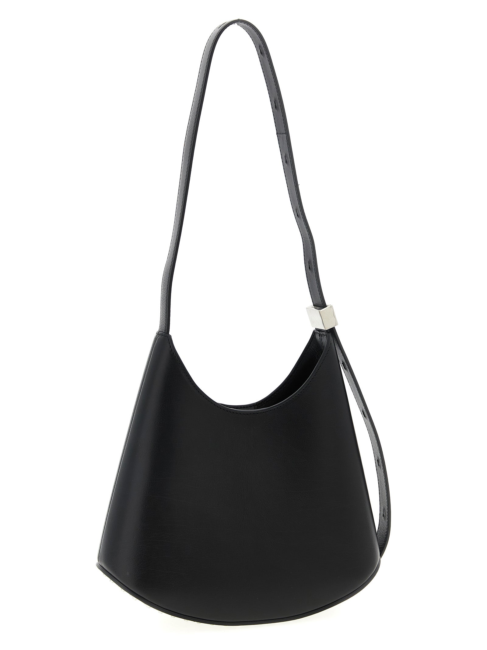 Shoulder Bag by Jil Sander for women in bos taurus suede calf leather black features a distinguished silhouette, showcasing a secure magnetic & buckle and distinguished with versatile shoulder-strap, adjustable-strap & handle for a distinguished finish.