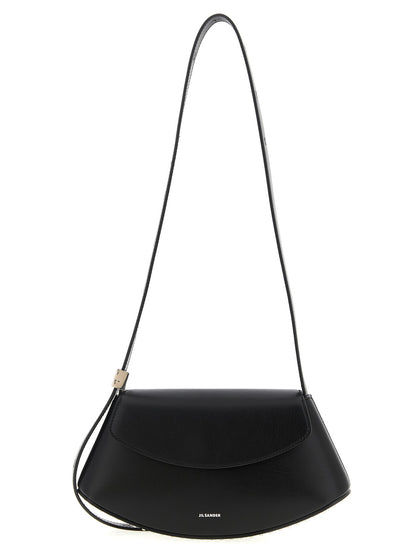 Jil Sander Eldorado Bos Taurus Calf Suede Leather Crossbody Flap Handbag - Black