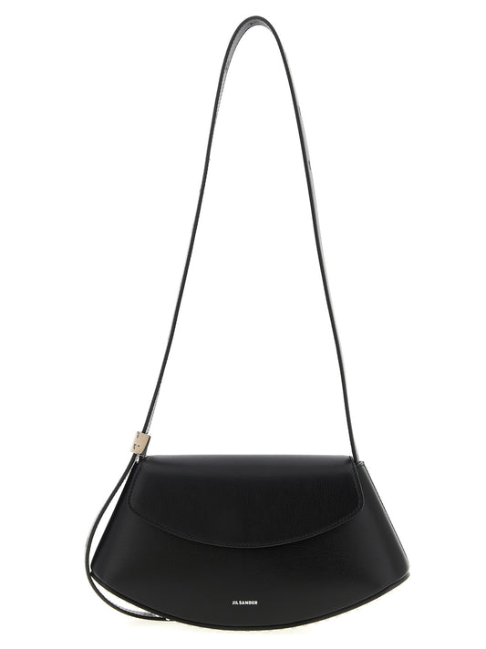 Jil Sander Eldorado Bos Taurus Calf Suede Leather Crossbody Flap Handbag - Black