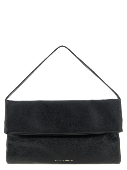 Shoulder Bag by Elisabetta Franchi for women in calfskin leather black features a statuesque silhouette, showcasing a secure magnetic and statuesque with versatile shoulder-strap & handle for a statuesque finish.
