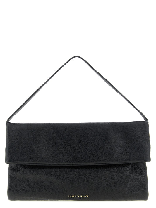 Shoulder Bag by Elisabetta Franchi for women in calfskin leather black features a statuesque silhouette, showcasing a secure magnetic and statuesque with versatile shoulder-strap & handle for a statuesque finish.
