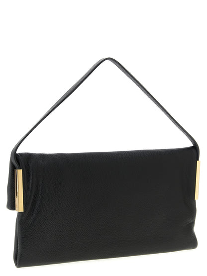 Shoulder Bag by Elisabetta Franchi for women in calfskin leather black features a stately silhouette, showcasing a secure magnetic, ample , and stately shoulder-strap & handle for a stately finish.
