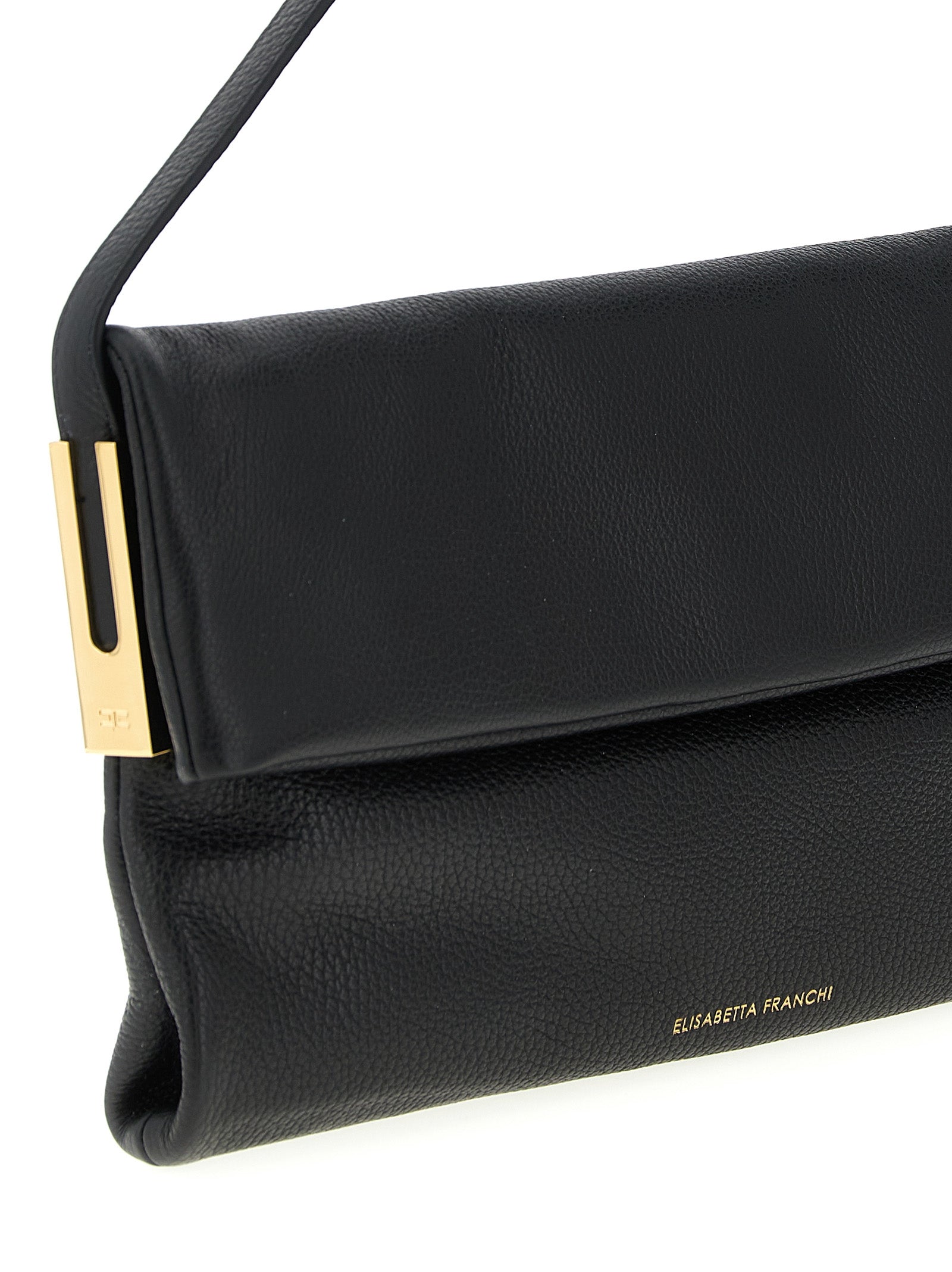 Shoulder Bag by Elisabetta Franchi for women in calfskin leather black features a effortless chic silhouette with a secure magnetic, ample , and versatile shoulder-strap & handle for a effortless chic finish.