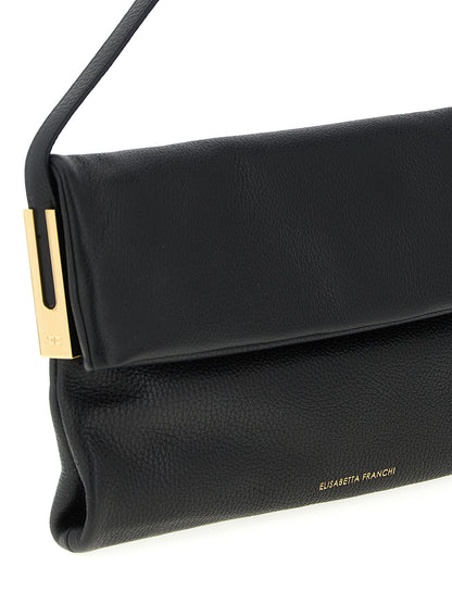 Shoulder Bag by Elisabetta Franchi for women in calfskin leather black features a effortless chic silhouette with a secure magnetic, ample , and versatile shoulder-strap & handle for a effortless chic finish.