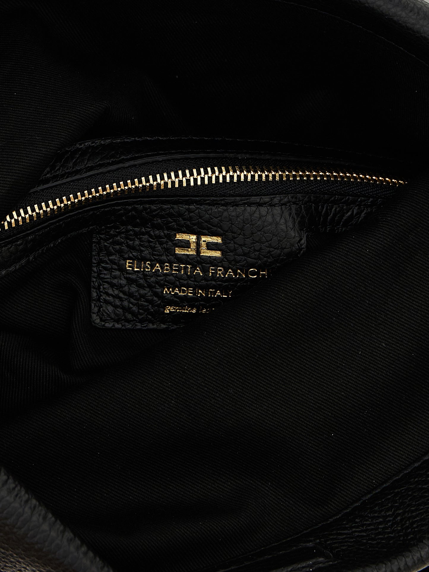 Shoulder Bag by Elisabetta Franchi for women in calfskin leather black showcases a statuesque silhouette, artfully detailed with a secure magnetic, organized , and versatile shoulder-strap & handle for a statuesque look.