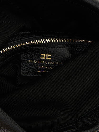 Shoulder Bag by Elisabetta Franchi for women in calfskin leather black showcases a statuesque silhouette, artfully detailed with a secure magnetic, organized , and versatile shoulder-strap & handle for a statuesque look.