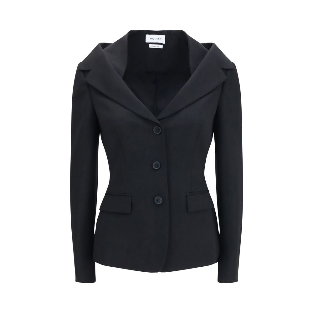 Overcoat by Alexander McQueen for women in merino wool black features a contemporary silhouette showcasing a contemporary and refined pockets for a sophisticated finish.