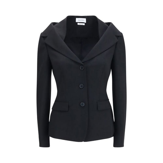 Overcoat by Alexander McQueen for women in merino wool black features a contemporary silhouette showcasing a contemporary and refined pockets for a sophisticated finish.