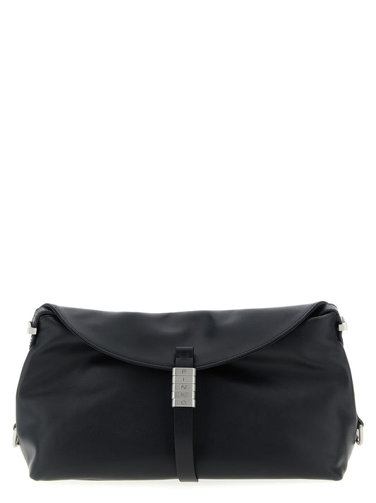 Shoulder Saddle Baguette Bag by PINKO for women in viscose & synthetic fur black & silver features a stately silhouette, showcasing a secure , ample , and stately shoulder-strap & adjustable-strap for a stately finish.