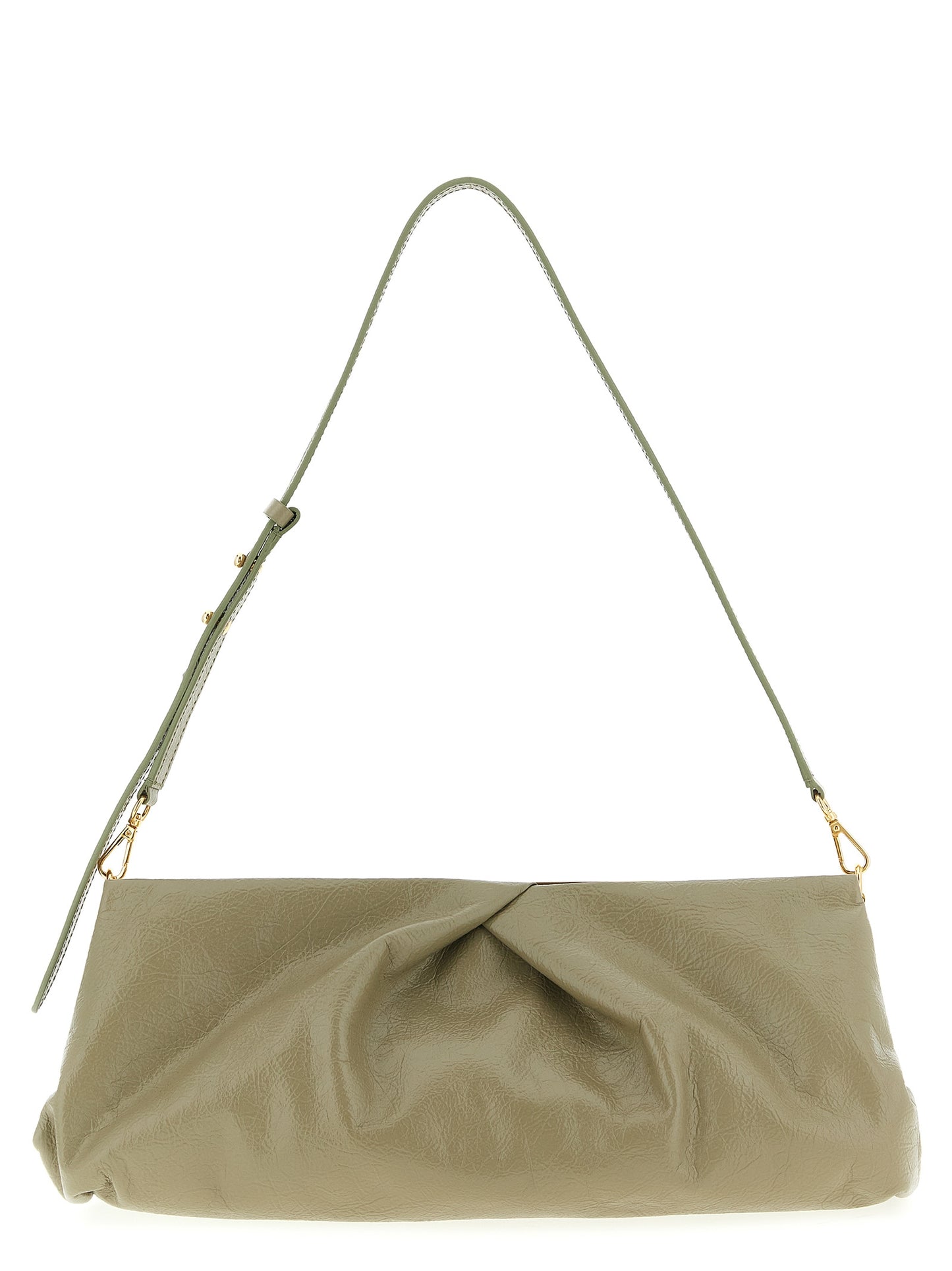 Clutch Handbag by Dries Van Noten for women in calfskin leather bicolour & green features a sculptural silhouette with a secure snap & magnetic, organized , and versatile shoulder-strap & adjustable-strap for a sculptural finish.