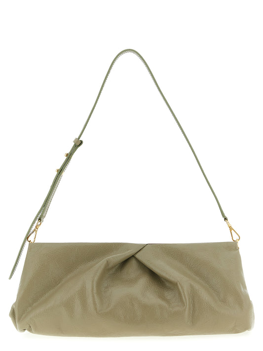 Clutch Handbag by Dries Van Noten for women in calfskin leather bicolour & green features a sculptural silhouette with a secure snap & magnetic, organized , and versatile shoulder-strap & adjustable-strap for a sculptural finish.