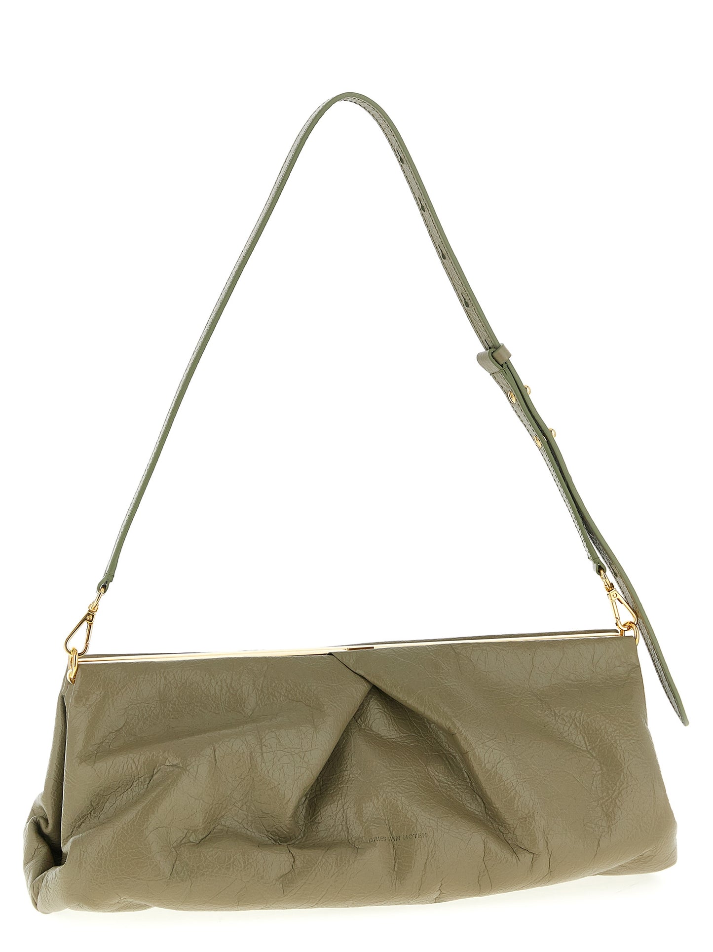 Clutch Handbag by Dries Van Noten for women in calfskin leather bicolour & green features a architectural silhouette, showcasing a secure snap & magnetic, ample , and versatile shoulder-strap & adjustable-strap for a architectural finish.
