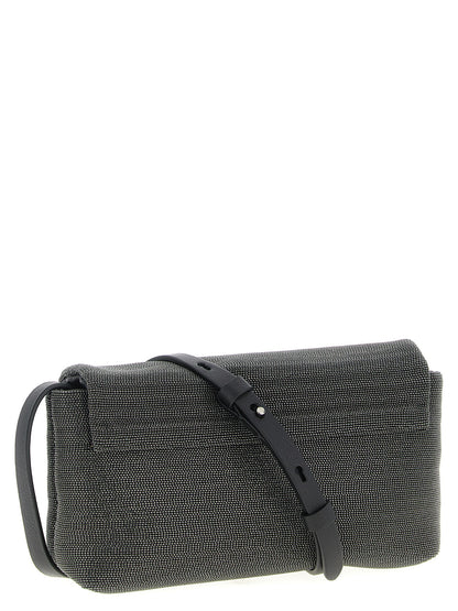 Shoulder Flap Clutch Handbag by Brunello Cucinelli for women in leather black features a sculptural silhouette with a secure flap & magnetic, organized , and versatile shoulder-strap & adjustable-strap for a sculptural finish.