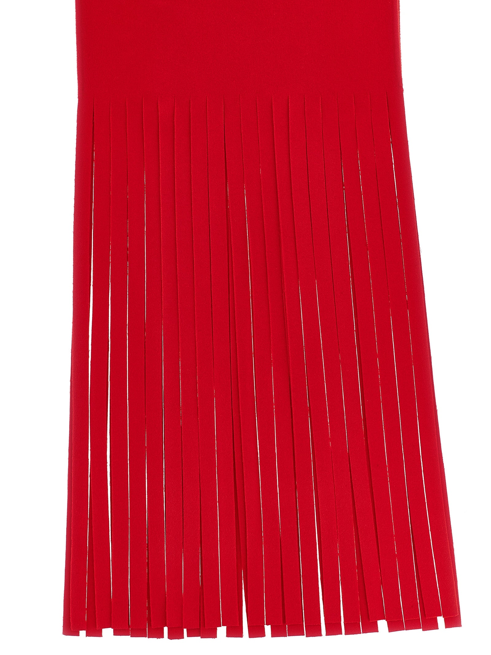 Scarf by Sportmax for women in virgin wool multicolor & red features a snug silhouette, perfectly showcasing the elegant drape and premium finish of the Essence Virgin Wool Foulard Wrap Fringes Scarf.