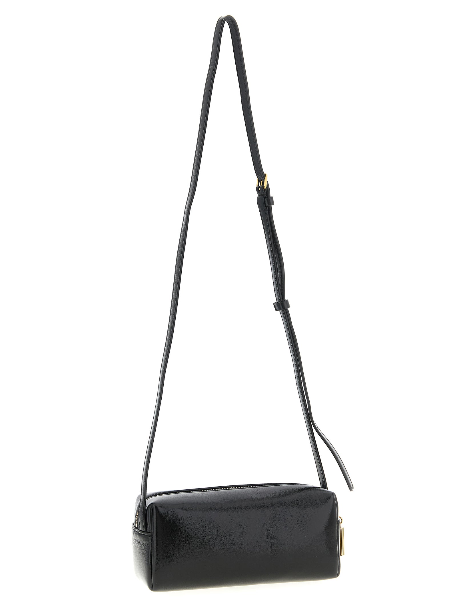Mini East West Crossbody Handbag by Khaite for women in calfskin leather black features a transformative elegance silhouette, showcasing a secure zipper, organized , and versatile crossbody-strap, shoulder-strap & adjustable-strap for a transformative elegance look.