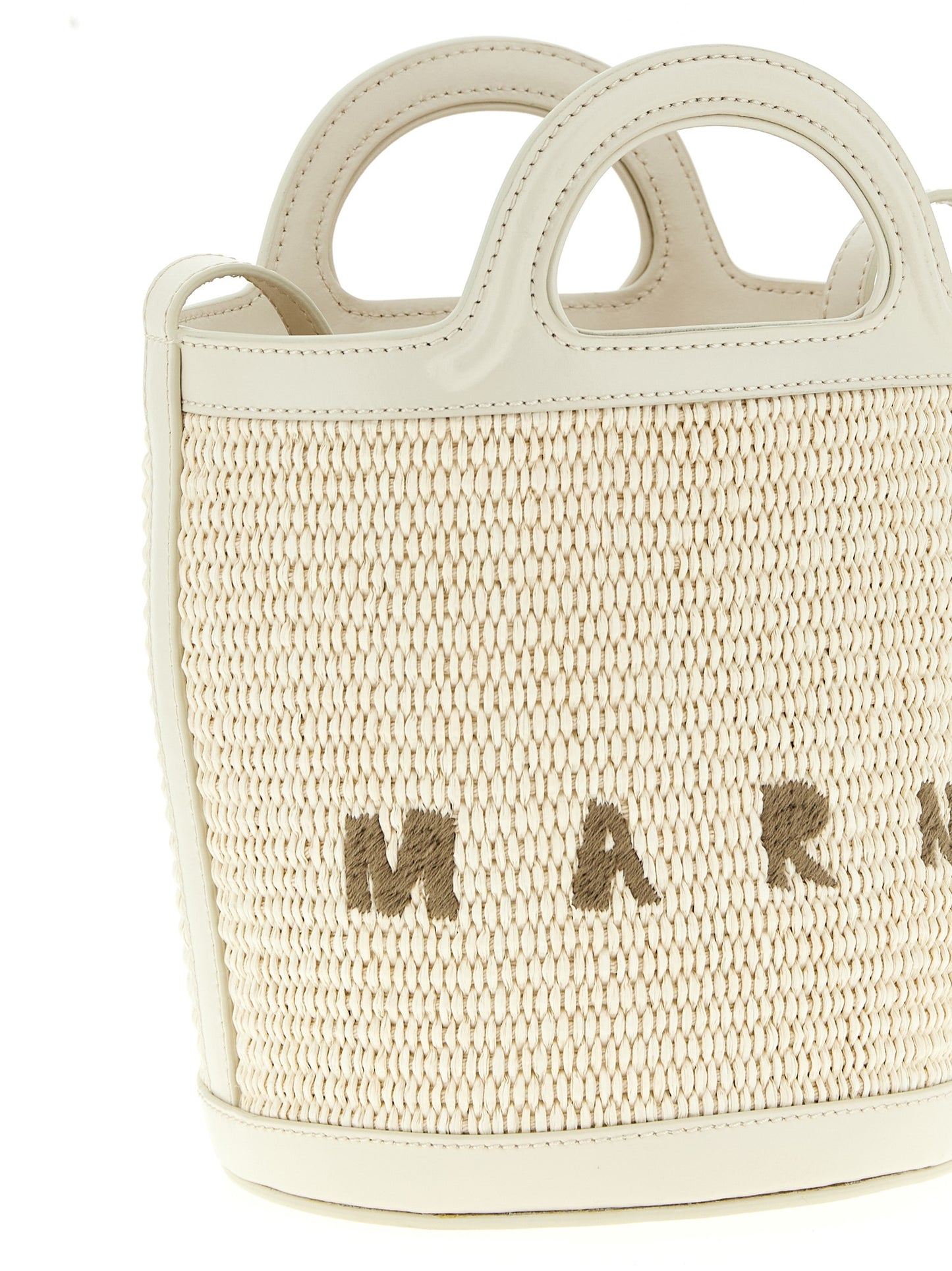 Small Bucket Handbag by Marni for women in cotton leather & polyester white features a exquisite silhouette, showcasing a secure drawstring and exquisite with versatile shoulder-strap & adjustable-strap for a exquisite finish.
