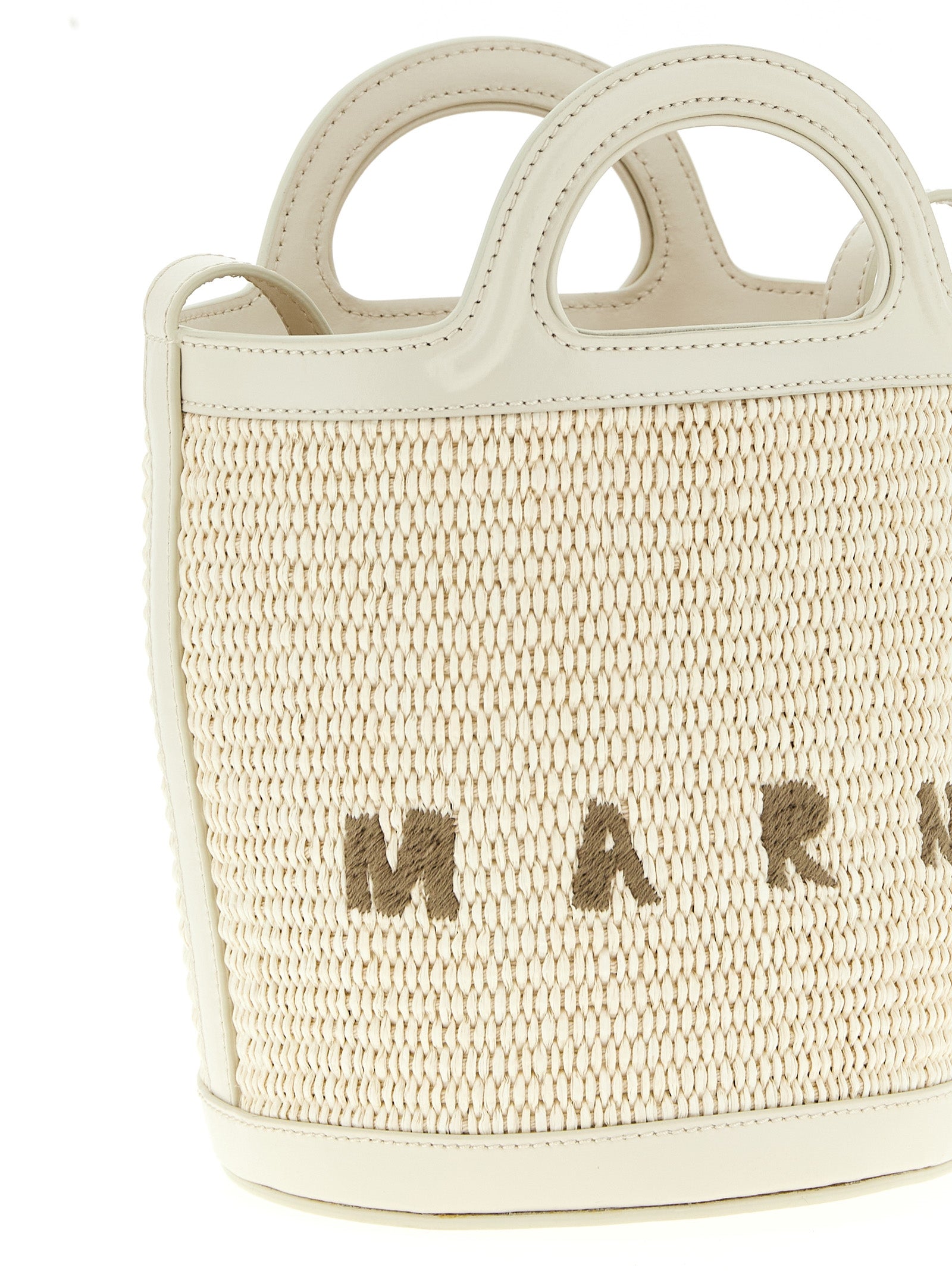 Small Bucket Handbag by Marni for women in cotton leather & polyester white features a exquisite silhouette, showcasing a secure drawstring and exquisite with versatile shoulder-strap & adjustable-strap for a exquisite finish.