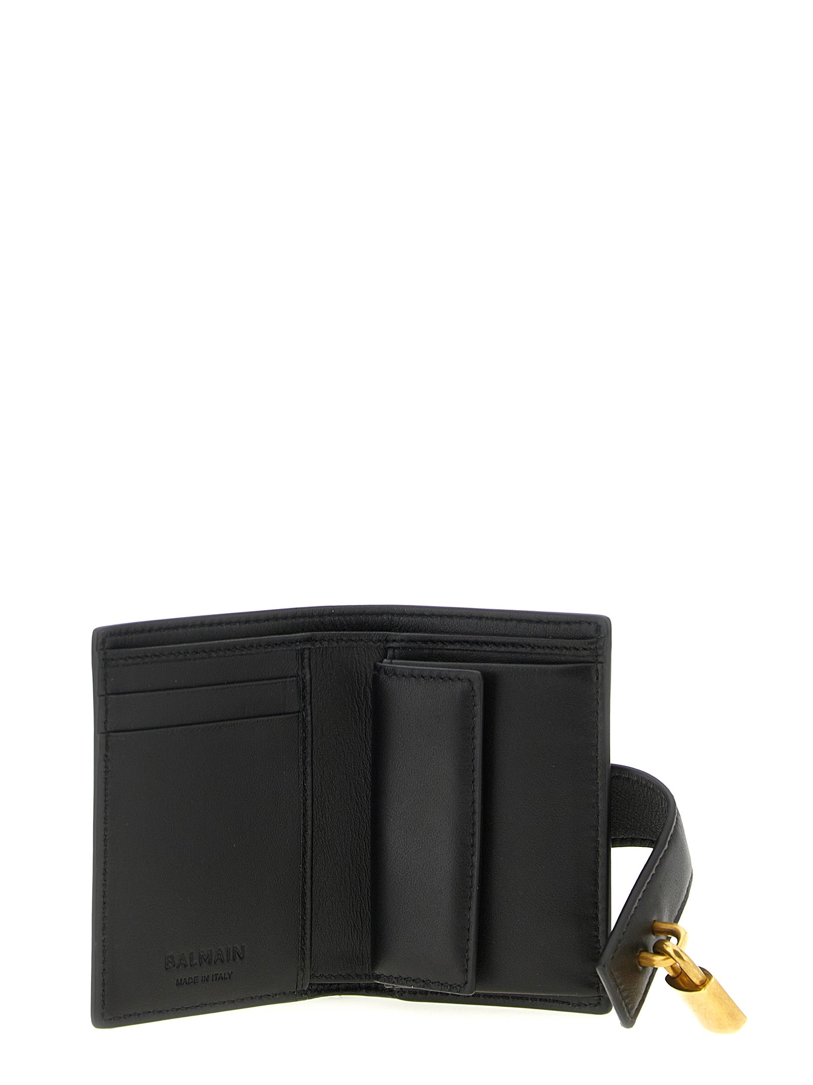 Cardholder Card Case by Balmain for women in leather & brass black features a sleek silhouette, showcasing the sleek design of the Pulse Leather & Brass Cardholder Card Case with functional card-organization for a premium look.