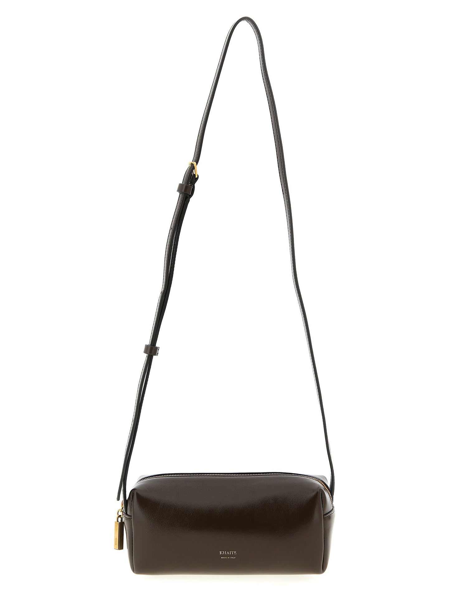 Mini East West Crossbody Handbag by Khaite for women in calfskin leather brown showcases a versatile sophistication silhouette, featuring a secure zipper, versatile sophistication , and versatile crossbody-strap, shoulder-strap & adjustable-strap for a versatile sophistication finish.