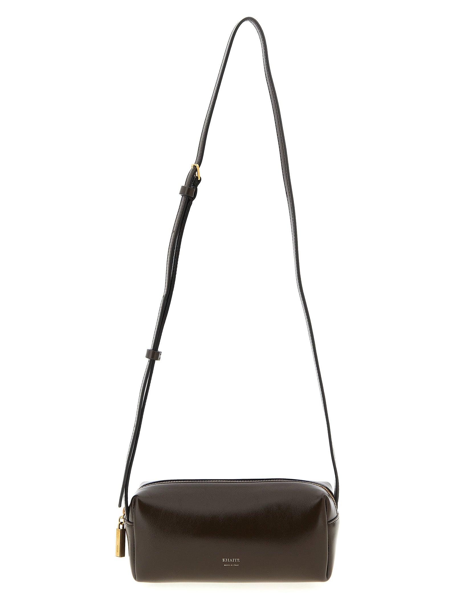 Mini East West Crossbody Handbag by Khaite for women in calfskin leather brown showcases a versatile sophistication silhouette, featuring a secure zipper, versatile sophistication , and versatile crossbody-strap, shoulder-strap & adjustable-strap for a versatile sophistication finish.