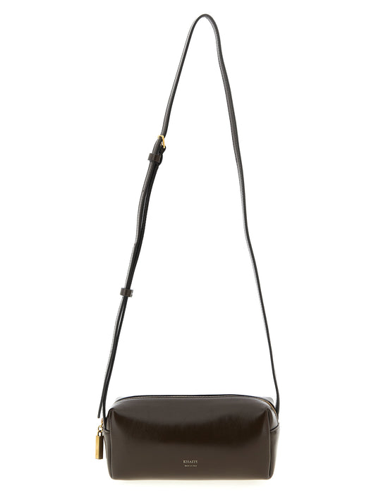 Mini East West Crossbody Handbag by Khaite for women in calfskin leather brown showcases a versatile sophistication silhouette, featuring a secure zipper, versatile sophistication , and versatile crossbody-strap, shoulder-strap & adjustable-strap for a versatile sophistication finish.