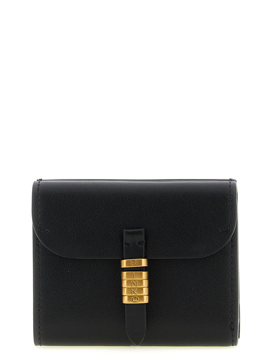 Cardholder Card Case by PINKO for women in leather & metal black features a distinguished silhouette, showcasing the distinguished design of the Leather & Metal Cardholder Card Case with refined card-organization.