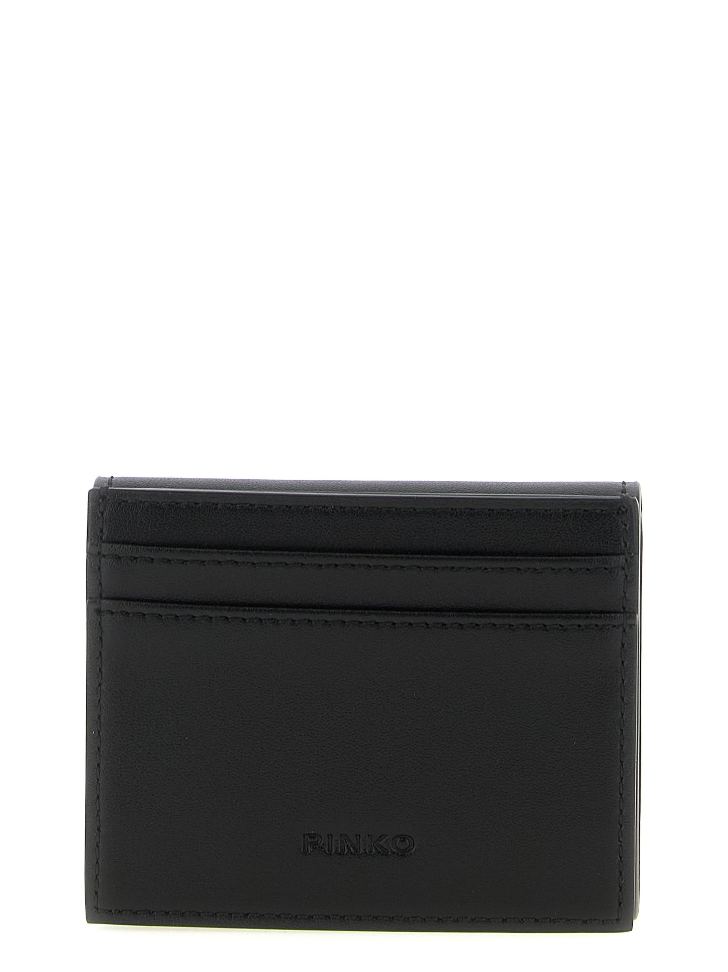 Cardholder Card Case by PINKO for women in leather & metal black features an refined design, elegantly showcasing the refined Leather & Metal Cardholder Card Case aesthetic while integrating sophisticated card-organization.
