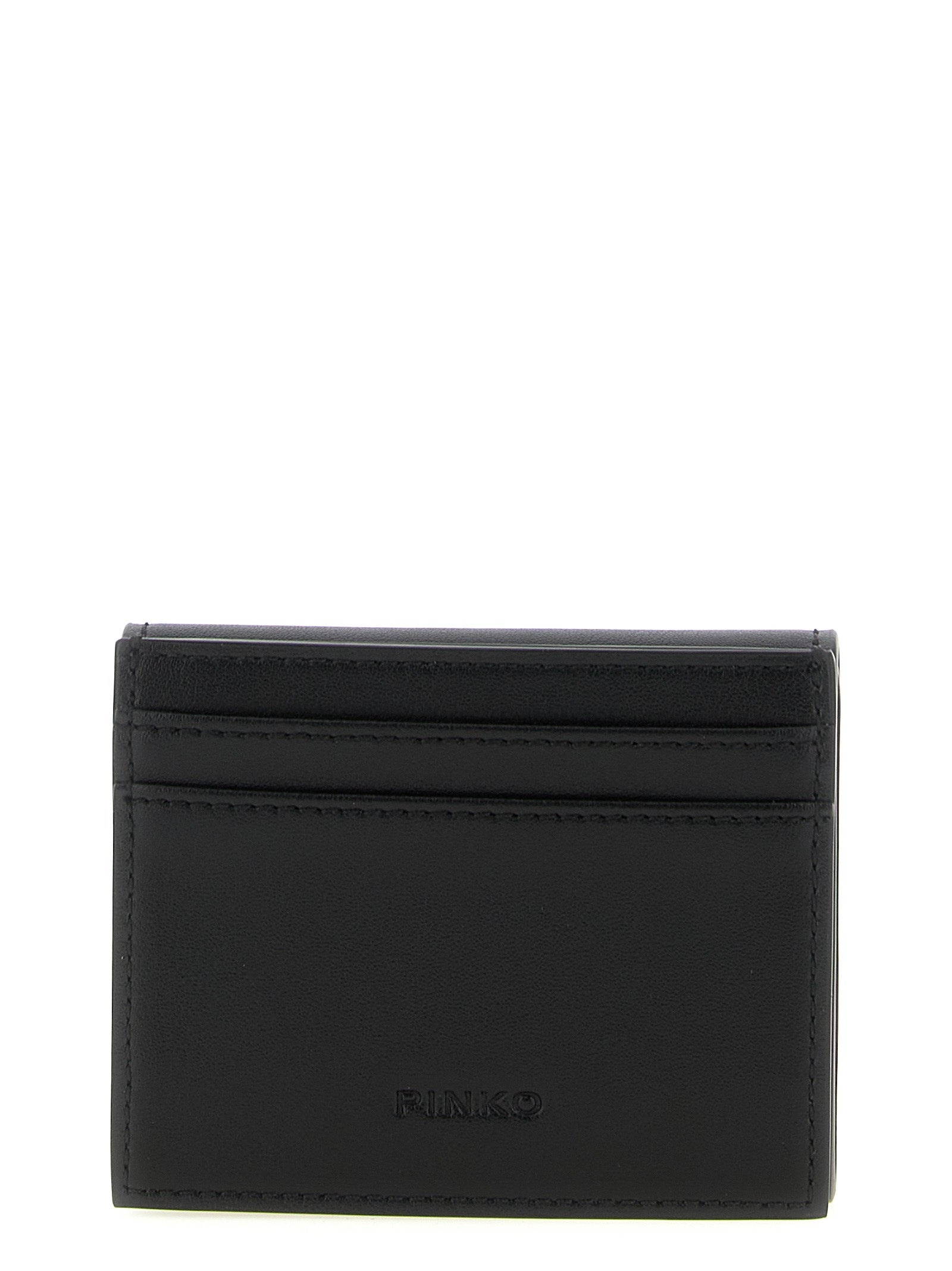Cardholder Card Case by PINKO for women in leather & metal black features an refined design, elegantly showcasing the refined Leather & Metal Cardholder Card Case aesthetic while integrating sophisticated card-organization.