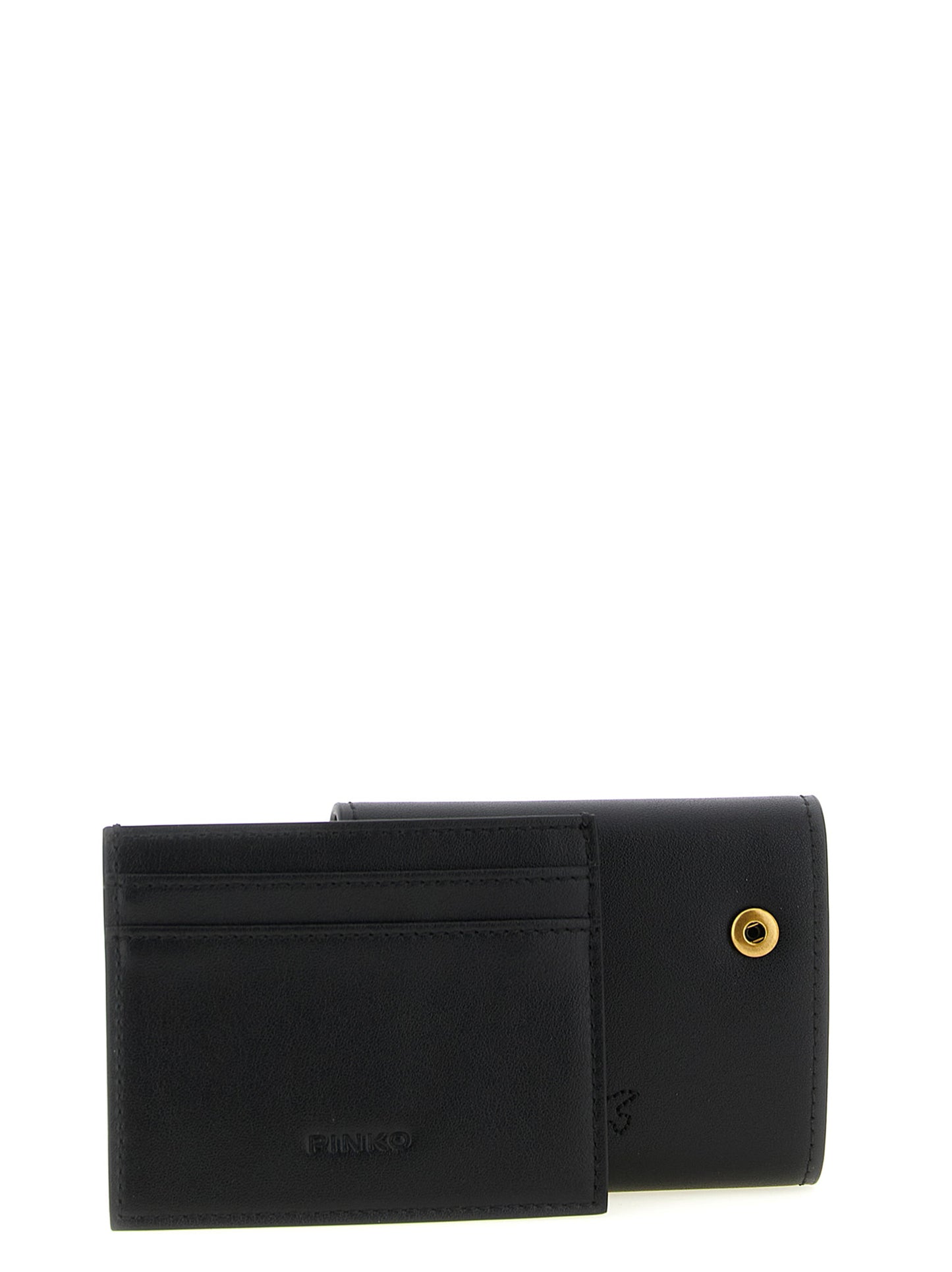 Cardholder Card Case by PINKO for women in leather & metal black features a polished Leather & Metal Cardholder Card Case design with polished card-organization.