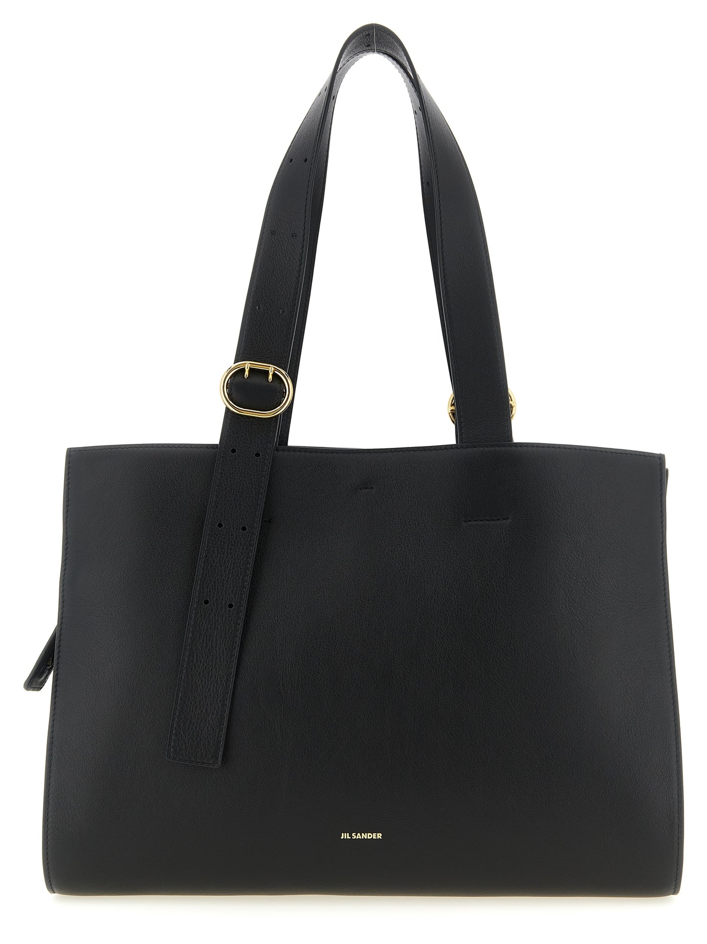 Jil Sander Cannolo Calfskin Leather Shopper Tote Bag - Black