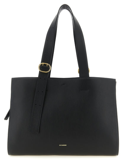 Jil Sander Cannolo Calfskin Leather Shopper Tote Bag - Black