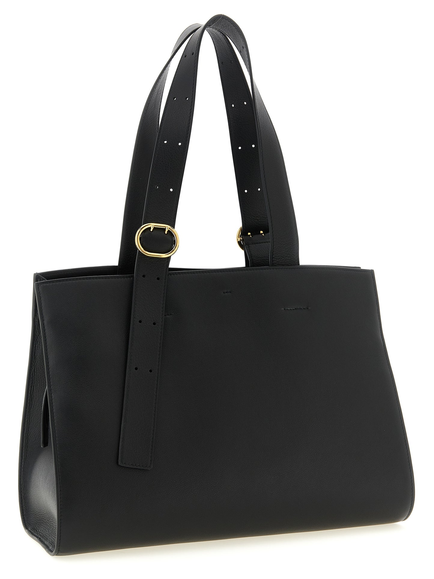 Jil Sander Cannolo Calfskin Leather Shopper Tote Bag - Black
