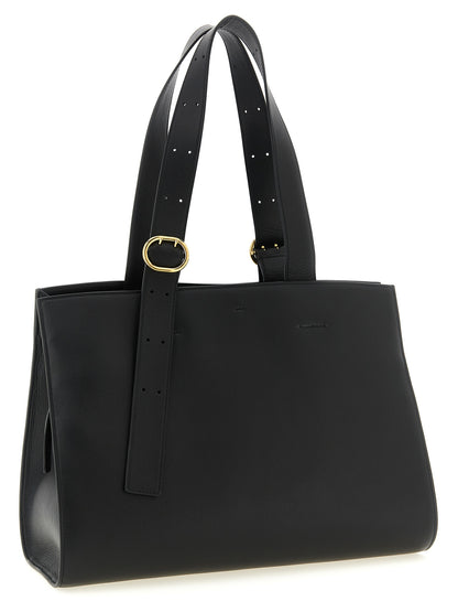 Jil Sander Cannolo Calfskin Leather Shopper Tote Bag - Black