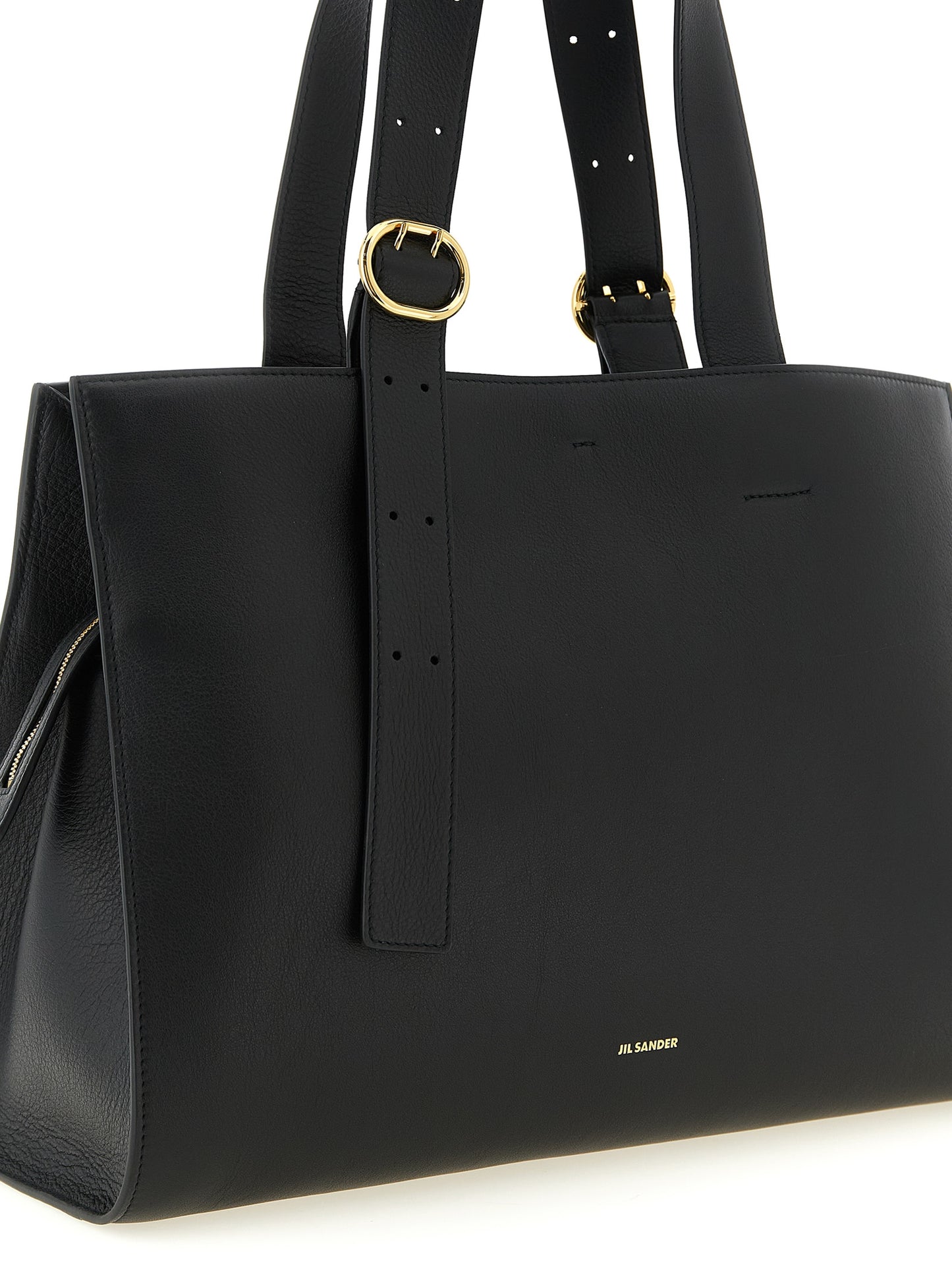 Jil Sander Cannolo Calfskin Leather Shopper Tote Bag - Black