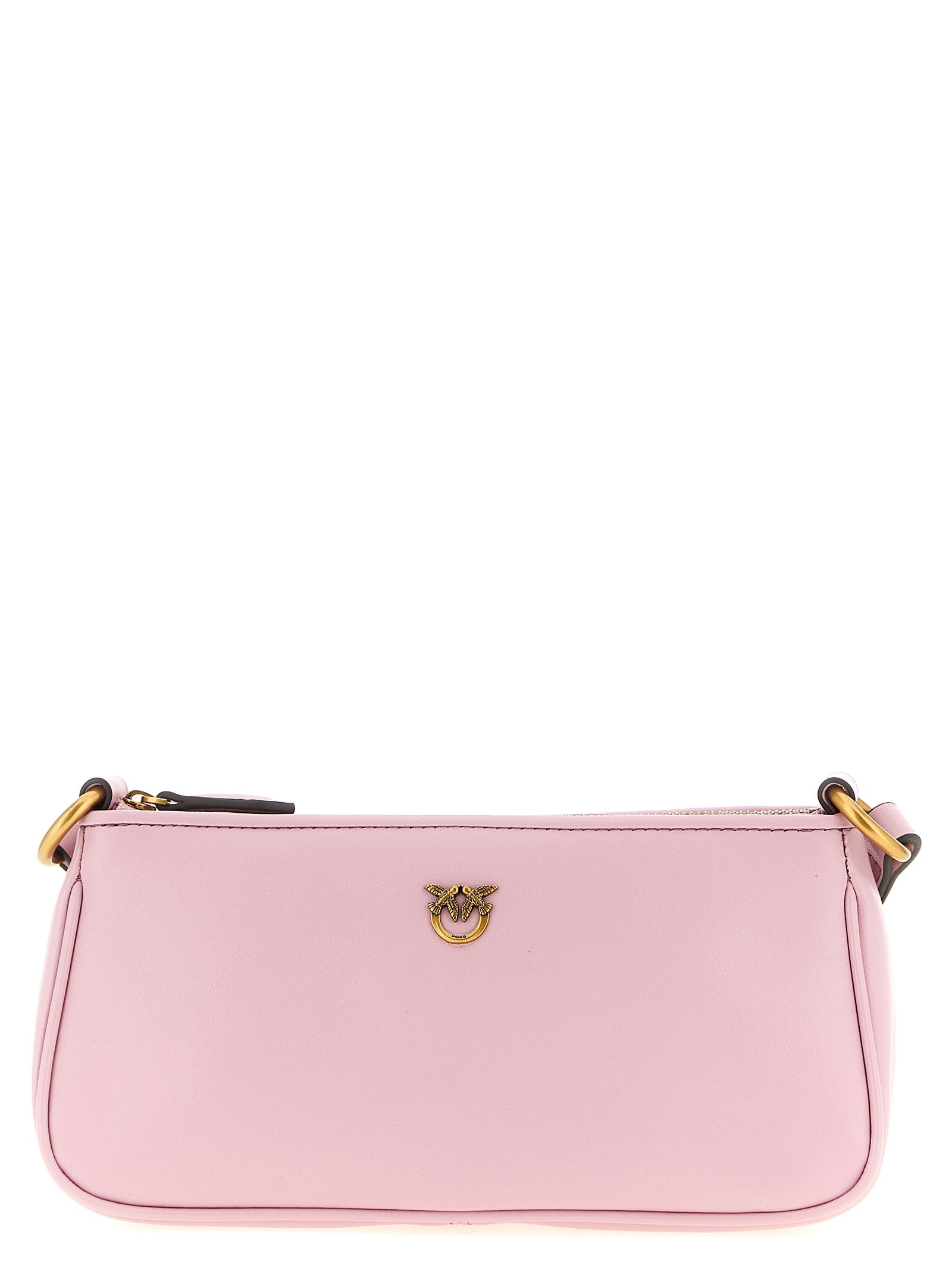 Mini Crossbody Half Moon Handbag by PINKO for women in leather multicolor & pink features a versatile chic silhouette, meticulously detailed with a secure zipper, ample , and versatile crossbody-strap, shoulder-strap & adjustable-strap.