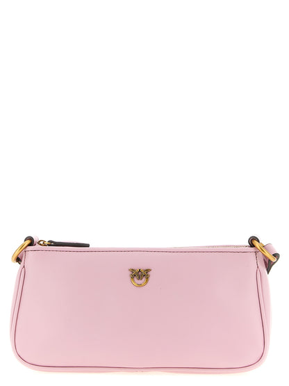 Mini Crossbody Half Moon Handbag by PINKO for women in leather multicolor & pink features a versatile chic silhouette, meticulously detailed with a secure zipper, ample , and versatile crossbody-strap, shoulder-strap & adjustable-strap.