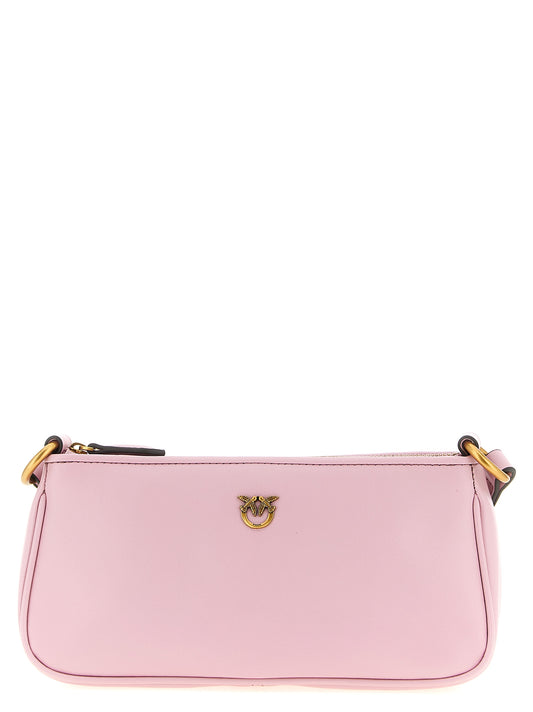 Mini Crossbody Half Moon Handbag by PINKO for women in leather multicolor & pink features a versatile chic silhouette, meticulously detailed with a secure zipper, ample , and versatile crossbody-strap, shoulder-strap & adjustable-strap.