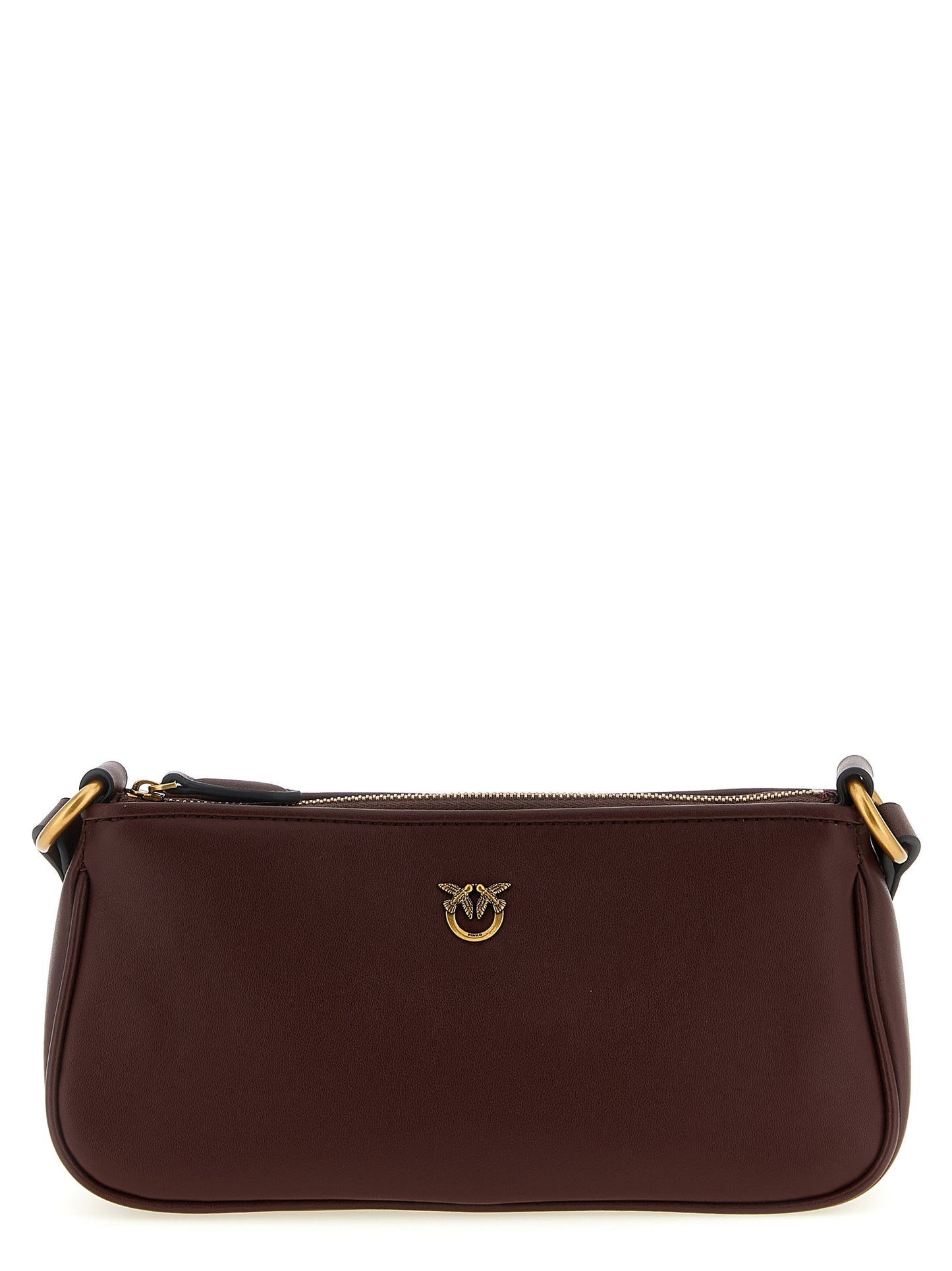 Mini Crossbody Half Moon Handbag by PINKO for women in leather & satin bordeaux features a multifaceted silhouette, showcasing a secure zipper and multifaceted with versatile crossbody-strap, shoulder-strap & adjustable-strap for multifaceted style.