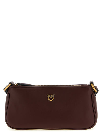 Mini Crossbody Half Moon Handbag by PINKO for women in leather & satin bordeaux features a multifaceted silhouette, showcasing a secure zipper and multifaceted with versatile crossbody-strap, shoulder-strap & adjustable-strap for multifaceted style.