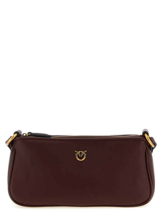 Mini Crossbody Half Moon Handbag by PINKO for women in leather & satin bordeaux features a multifaceted silhouette, showcasing a secure zipper and multifaceted with versatile crossbody-strap, shoulder-strap & adjustable-strap for multifaceted style.