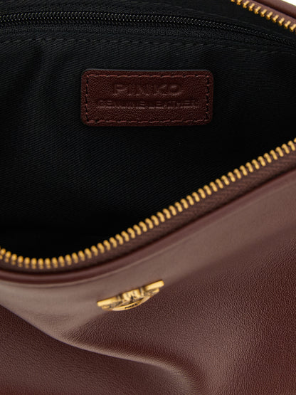 Mini Crossbody Half Moon Handbag by PINKO for women in leather & satin bordeaux showcases a versatile sophistication silhouette, featuring a secure zipper, versatile sophistication , and versatile crossbody-strap, shoulder-strap & adjustable-strap for a versatile sophistication finish.