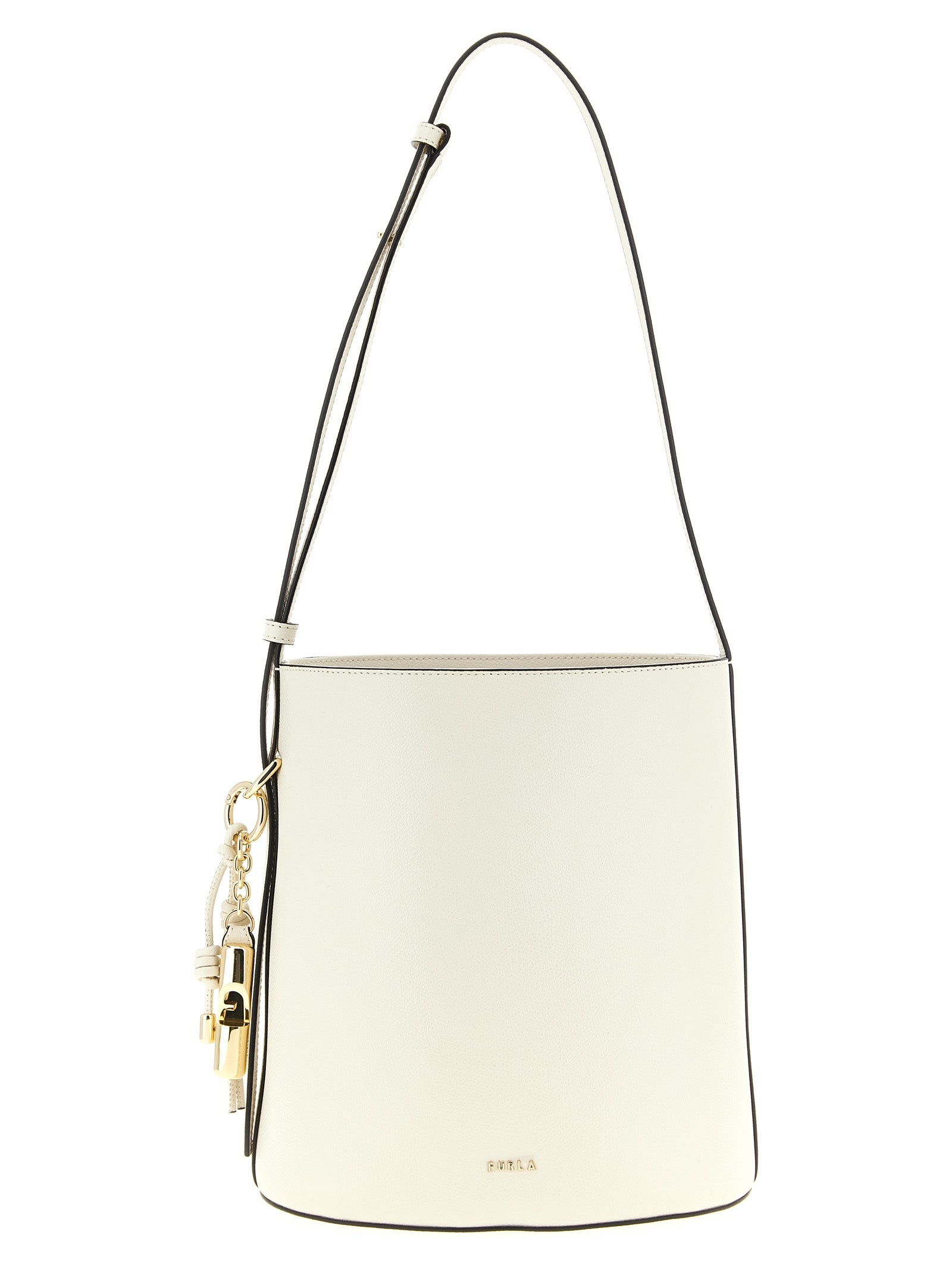 Small Shoulder Bucket Bag by Furla for women in calfskin leather white & print features a effortless sophistication silhouette, secured by a with ample and versatile shoulder-strap & adjustable-strap for a effortless sophistication finish.