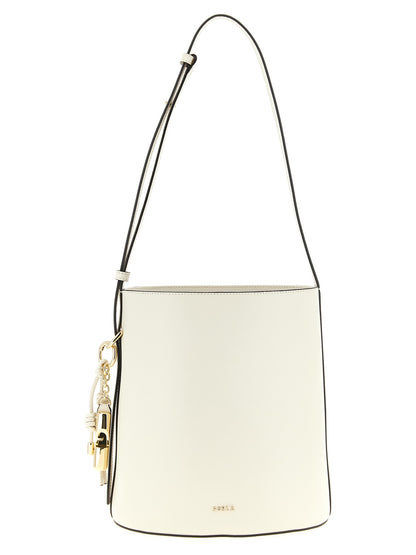 Small Shoulder Bucket Bag by Furla for women in calfskin leather white & print features a effortless sophistication silhouette, secured by a with ample and versatile shoulder-strap & adjustable-strap for a effortless sophistication finish.