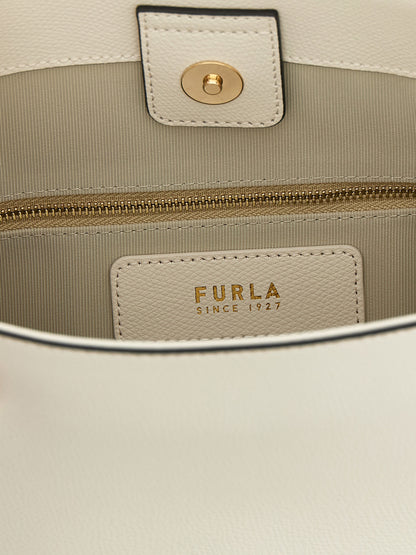 Small Shoulder Bucket Bag by Furla for women in calfskin leather white & print features a stately silhouette, showcasing a secure , ample , and stately shoulder-strap & adjustable-strap for a stately finish.