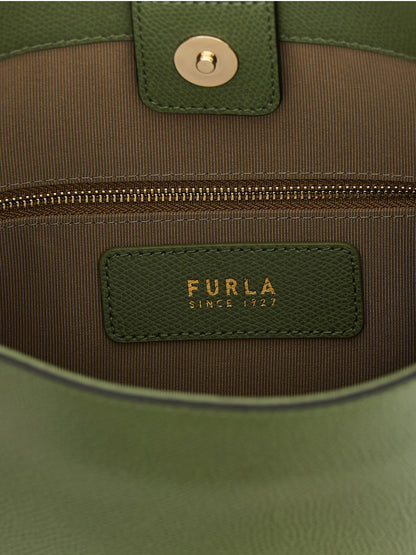 Shoulder Bucket Bag by Furla for women in calfskin leather bicolour, green & print showcases a statuesque silhouette, artfully detailed with a secure magnetic, organized , and versatile shoulder-strap & adjustable-strap for a statuesque look.
