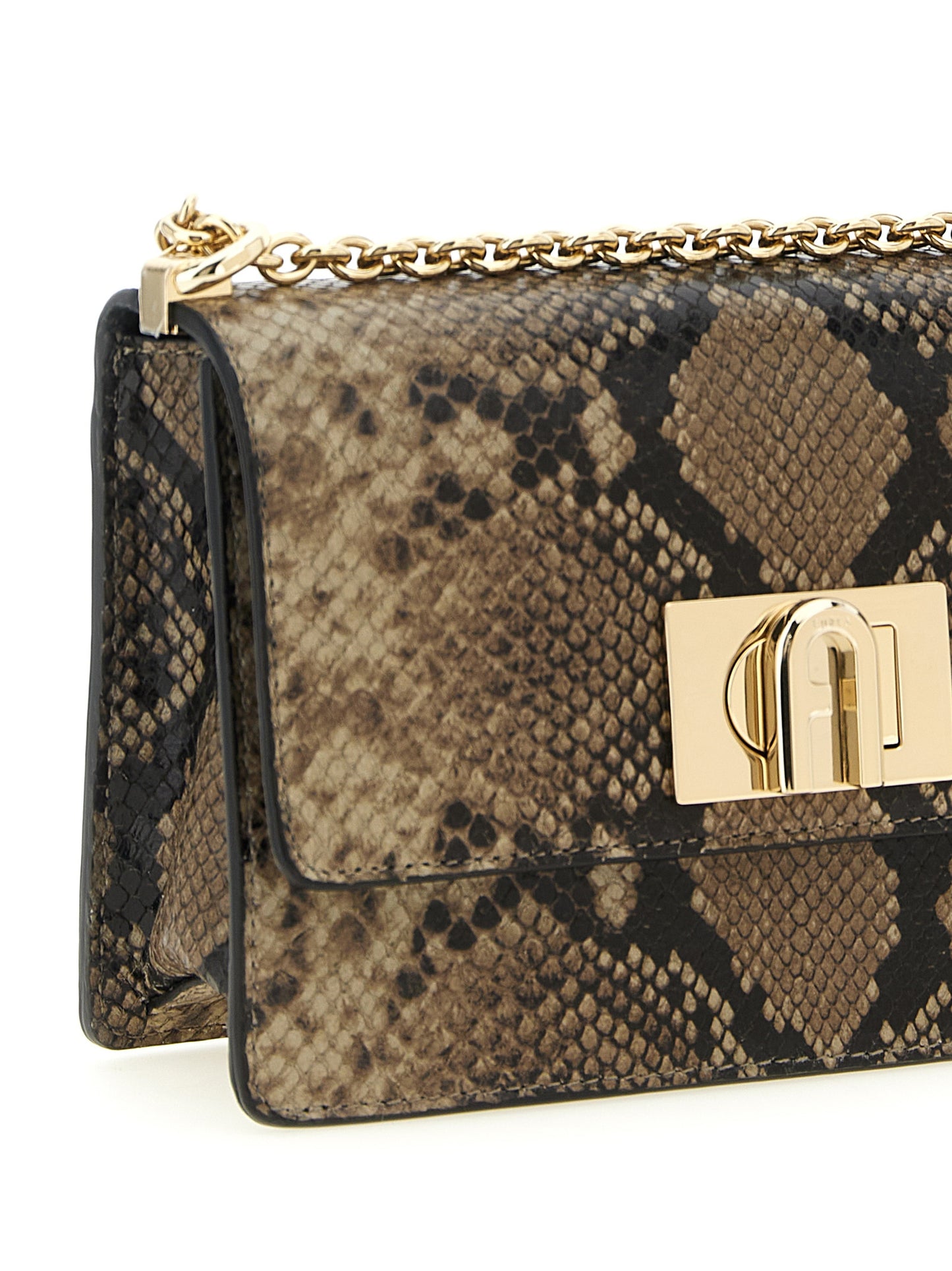 Mini 2-in-1 Shoulder & Crossbody Flap Handbag by Furla for women in leather gray features a transformative sophistication silhouette, showcasing a secure flap, ample , and versatile crossbody-strap & shoulder-strap for a transformative sophistication look.