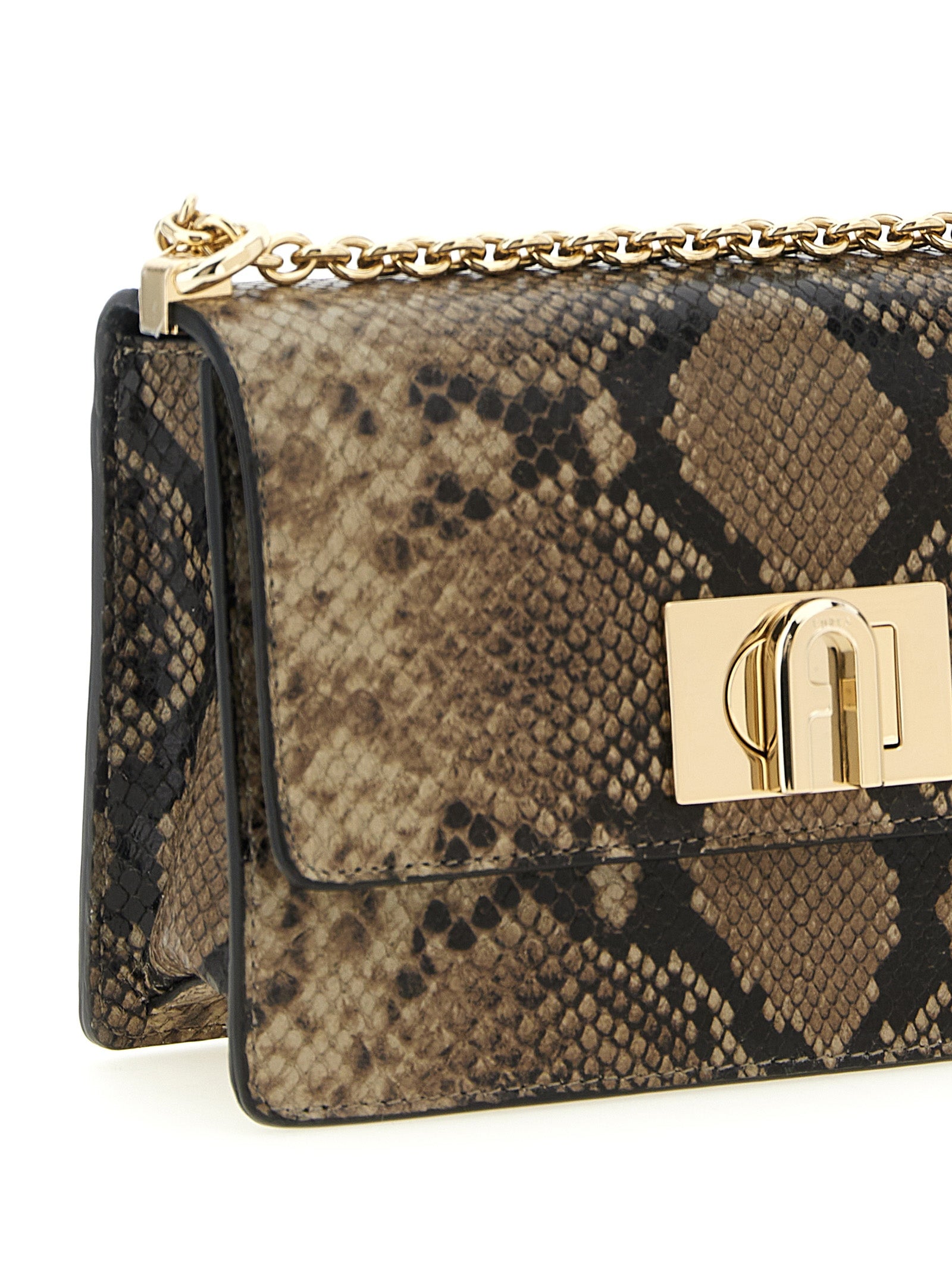Mini 2-in-1 Shoulder & Crossbody Flap Handbag by Furla for women in leather gray features a transformative sophistication silhouette, showcasing a secure flap, ample , and versatile crossbody-strap & shoulder-strap for a transformative sophistication look.