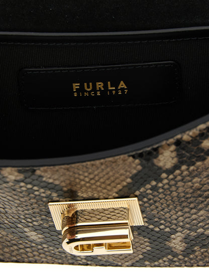 Mini 2-in-1 Shoulder & Crossbody Flap Handbag by Furla for women in leather gray features an multi-faceted design with a secure flap, ample , and versatile crossbody-strap & shoulder-strap for a multi-faceted finish.