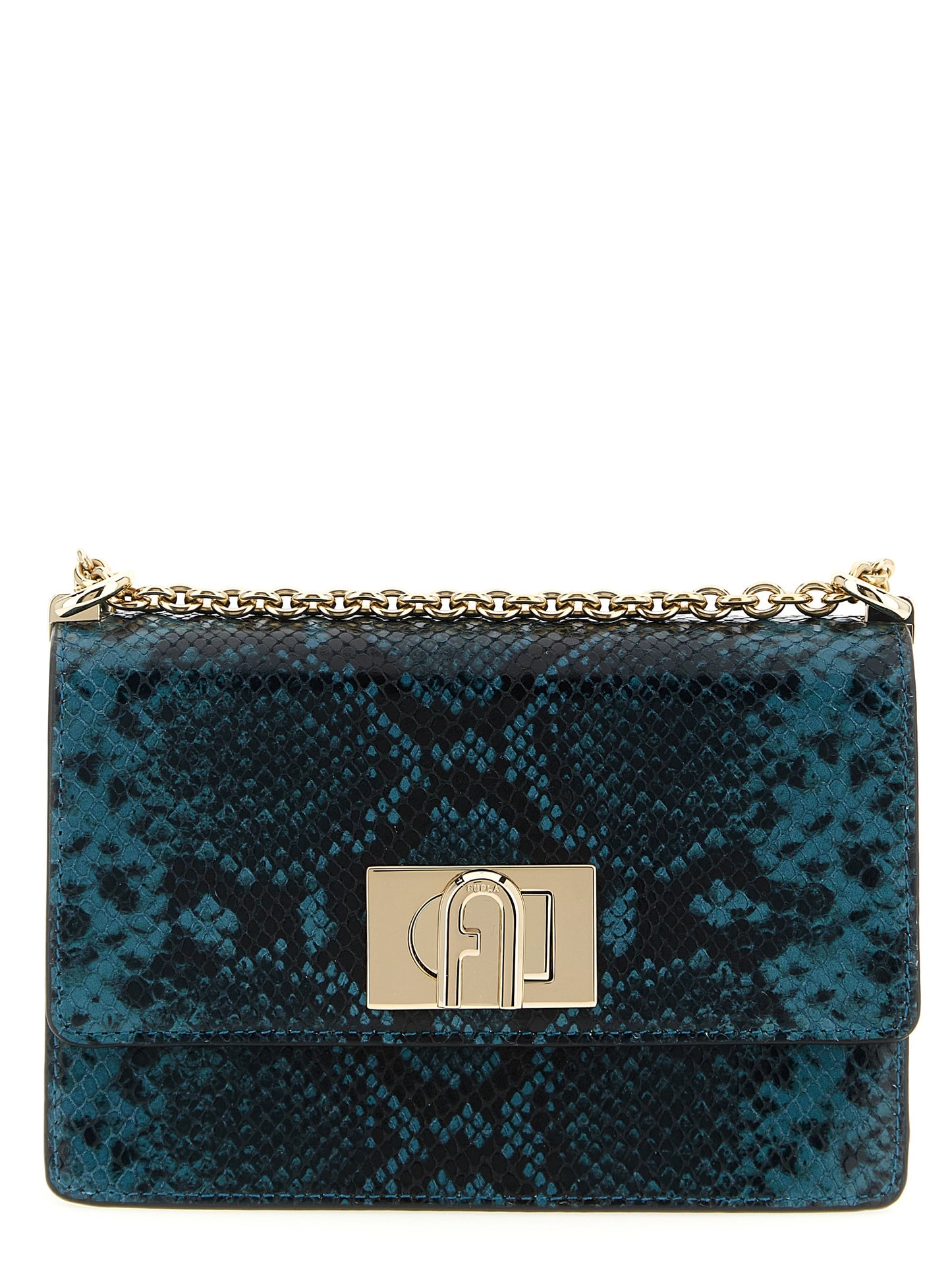Mini Crossbody Flap Handbag by Furla for women in calfskin leather blue features a transformative elegance silhouette, showcasing a secure flap, organized , and versatile crossbody-strap & shoulder-strap for a transformative elegance look.