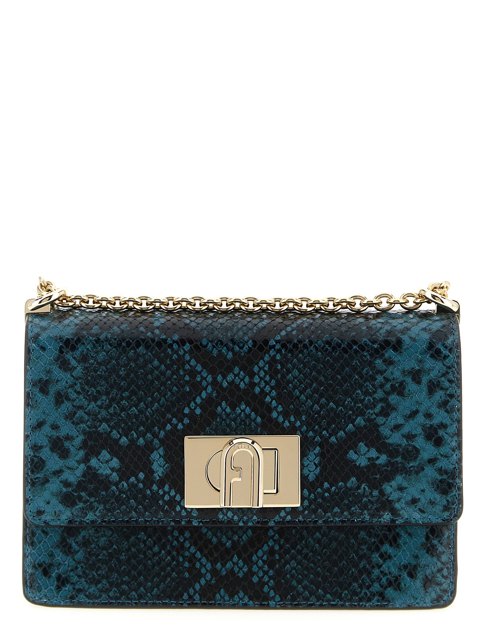 Mini Crossbody Flap Handbag by Furla for women in calfskin leather blue features a transformative elegance silhouette, showcasing a secure flap, organized , and versatile crossbody-strap & shoulder-strap for a transformative elegance look.